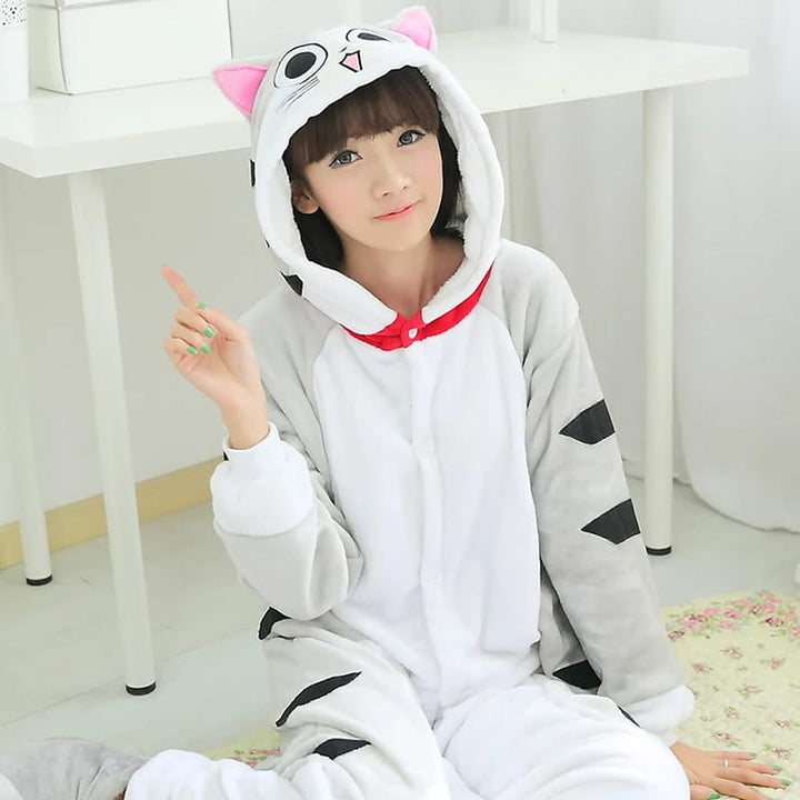 Partner-Onesie im grauen Katzen-Look