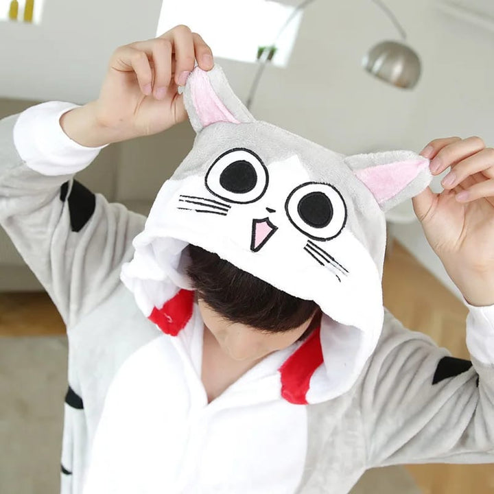 Partner-Onesie im grauen Katzen-Look
