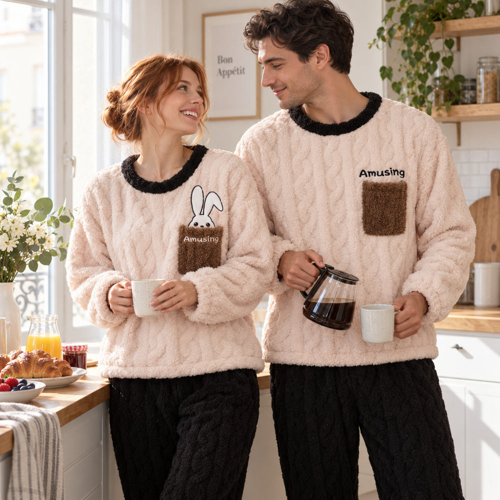 Pyjama Couple Hiver assorti – petit-déjeuner en couple