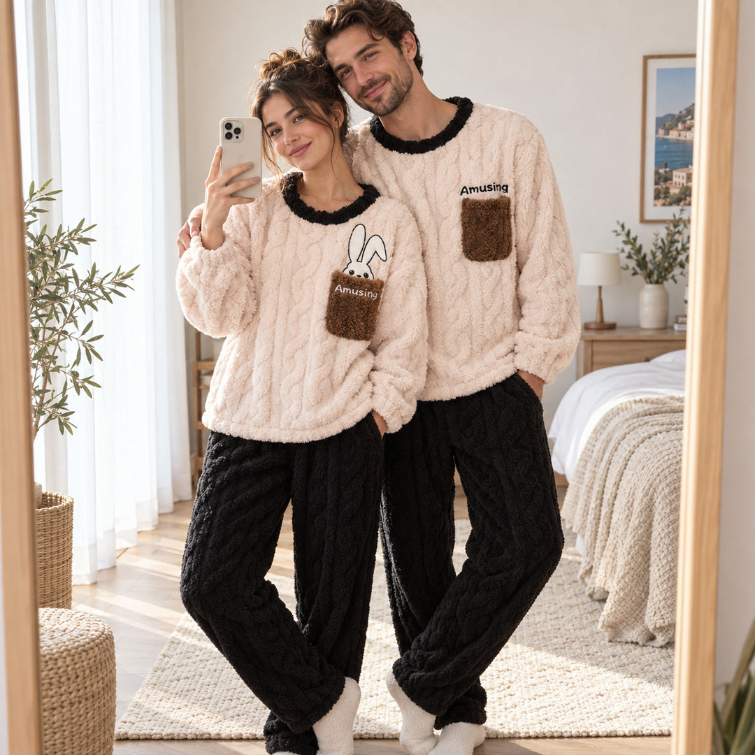 Pyjama Couple Hiver assorti – selfie miroir