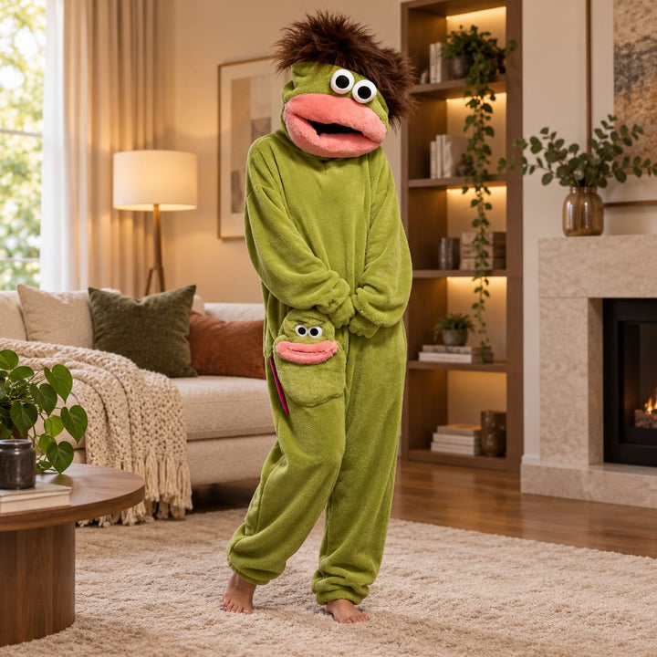 Partner-Pyjama als farbiger Figuren-Einteiler – Grün / Erwachsene – S