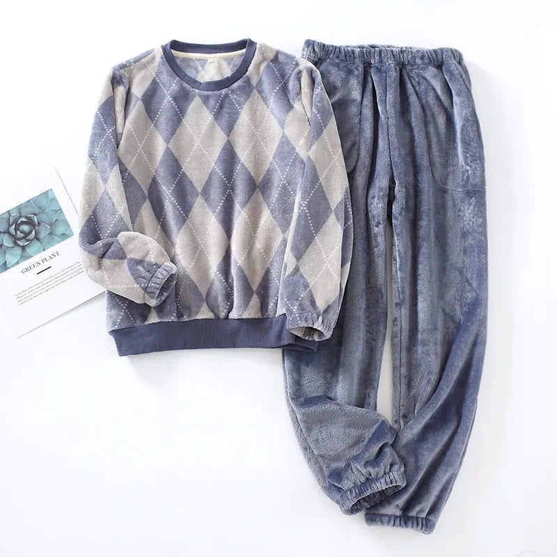Ensemble pyjama homme bleu gris à losanges avec haut et pantalon