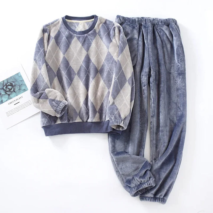 Ensemble pyjama homme bleu gris à losanges avec haut et pantalon