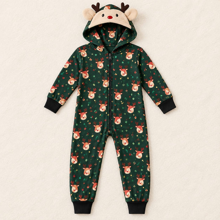 Weihnachts-Onesie für Paare mit Rentierkapuze