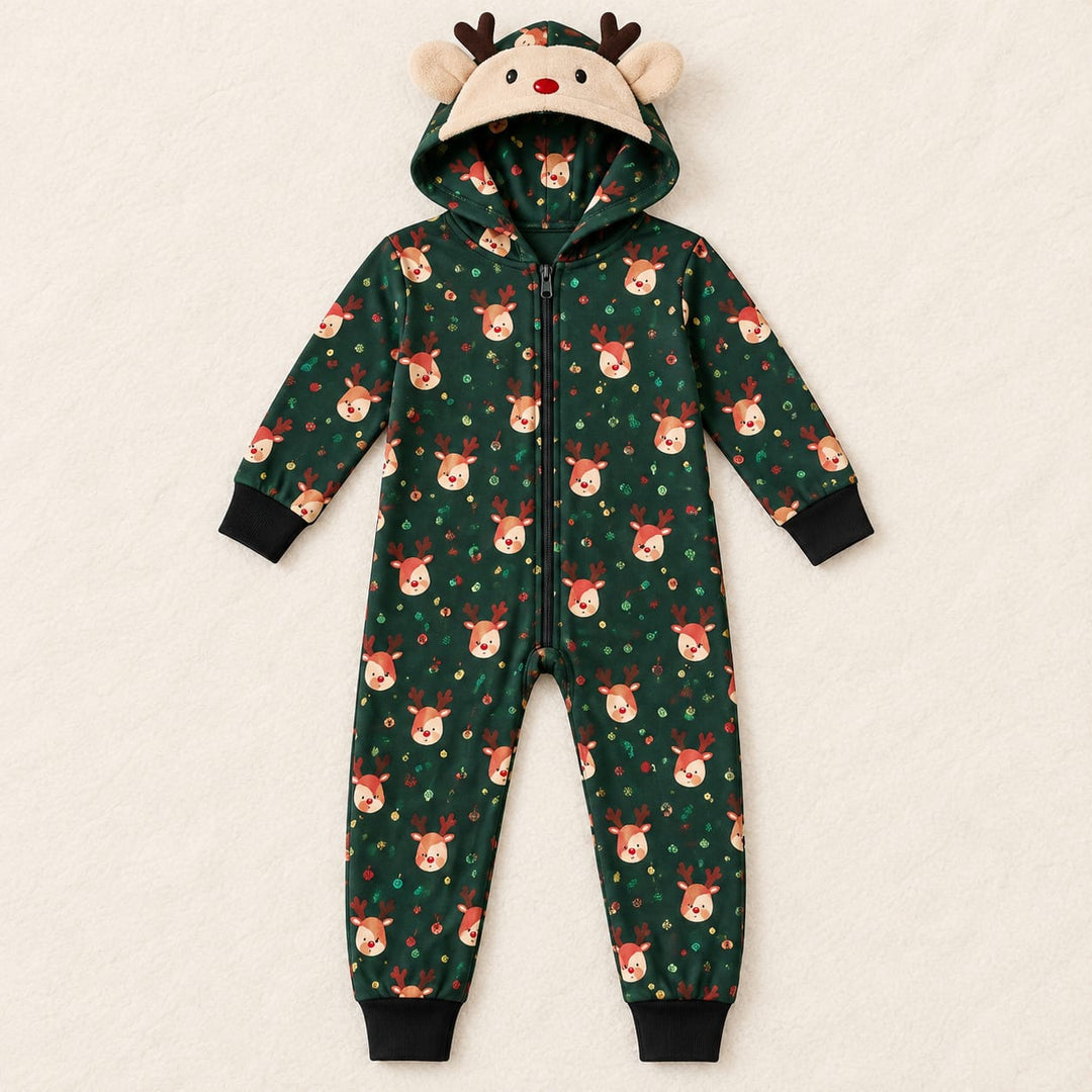 Weihnachts-Onesie für Paare mit Rentierkapuze