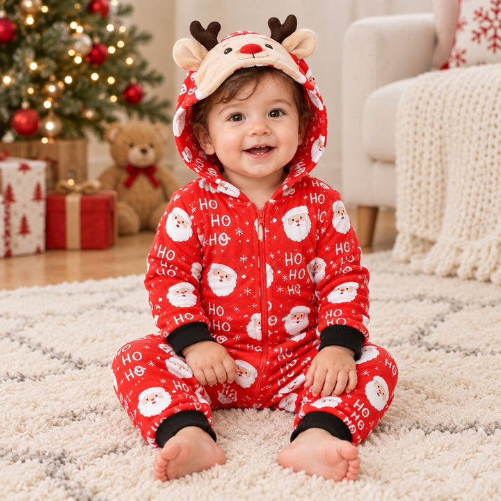 Bébé portant le pyjama de Noël rouge à motifs Père Noël