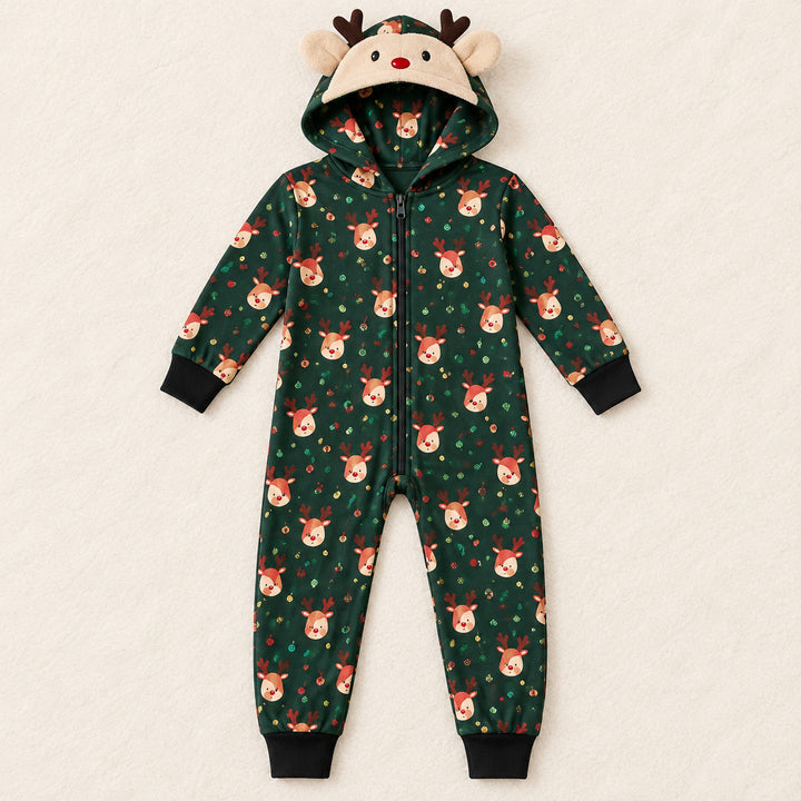 Vue produit du pyjama de Noël vert à motifs rennes