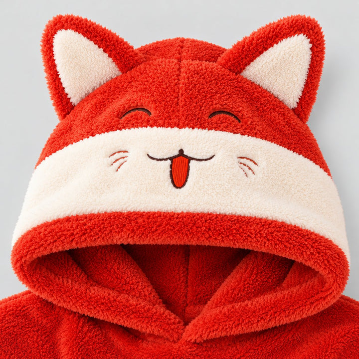 Gros plan de la capuche chat rouge et crème avec oreilles et texture douce, sans modèle