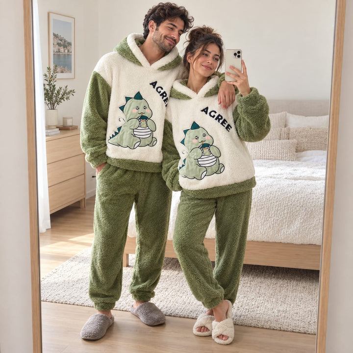 Dinosaurier-Pyjama für Paare in Grün