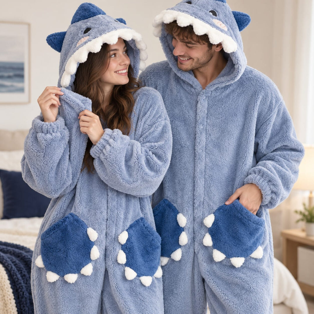 Hai-Onesie für Erwachsene mit separaten Hausschuhen