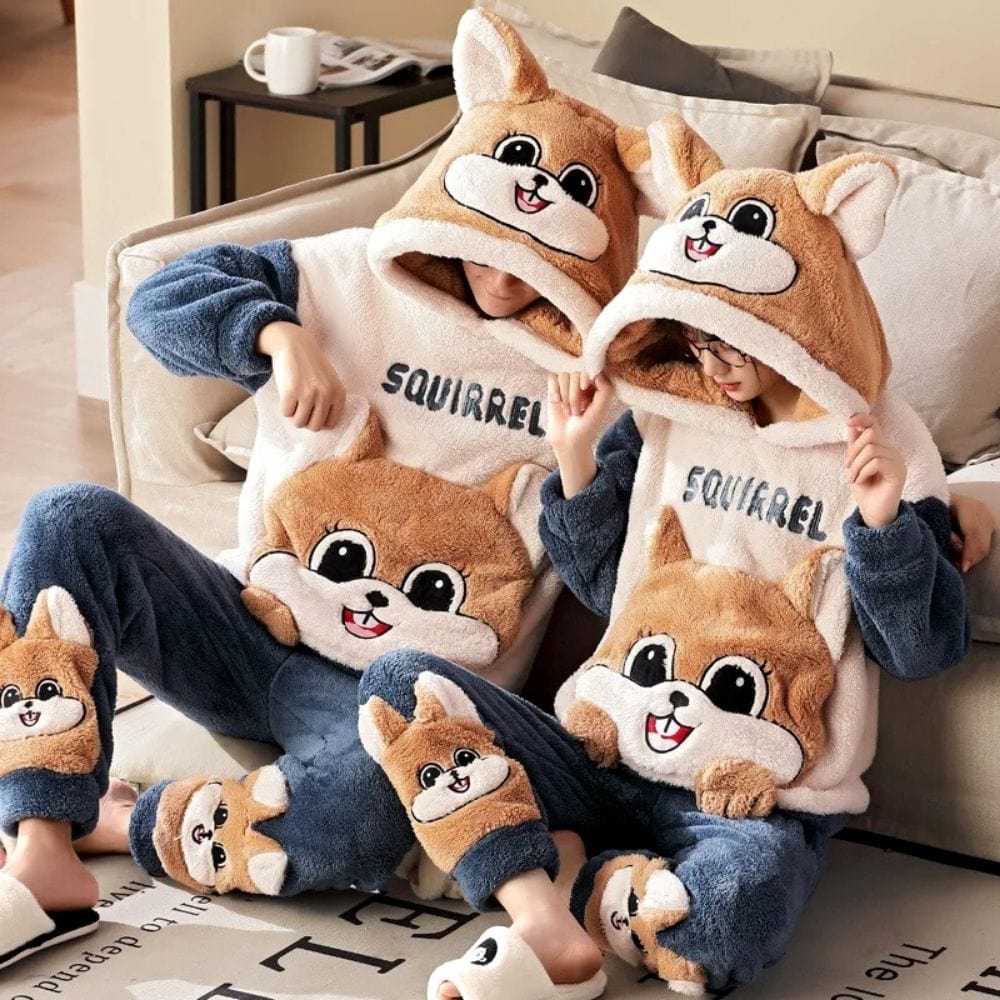 Pyjama Couple Polaire Beige Bleu / Femme-M