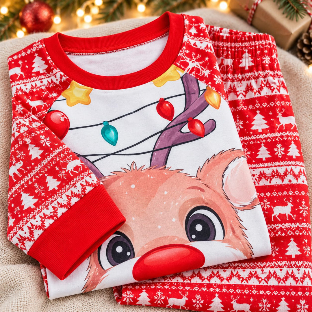 Weihnachtspyjama für Kinder mit Rentiermotiv