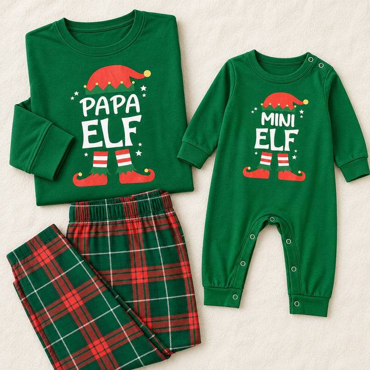 Weihnachtspyjama für große Familien im Elf-Look