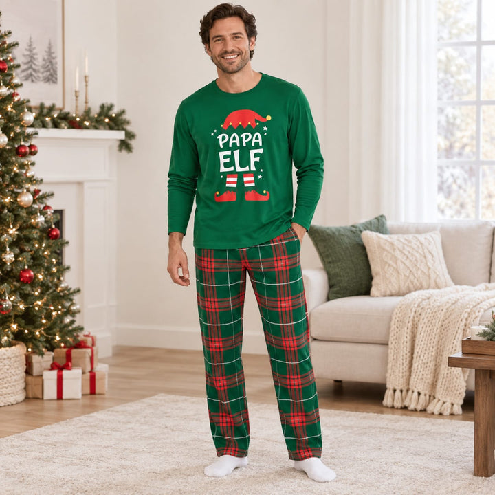 Weihnachtspyjama für große Familien im Elf-Look