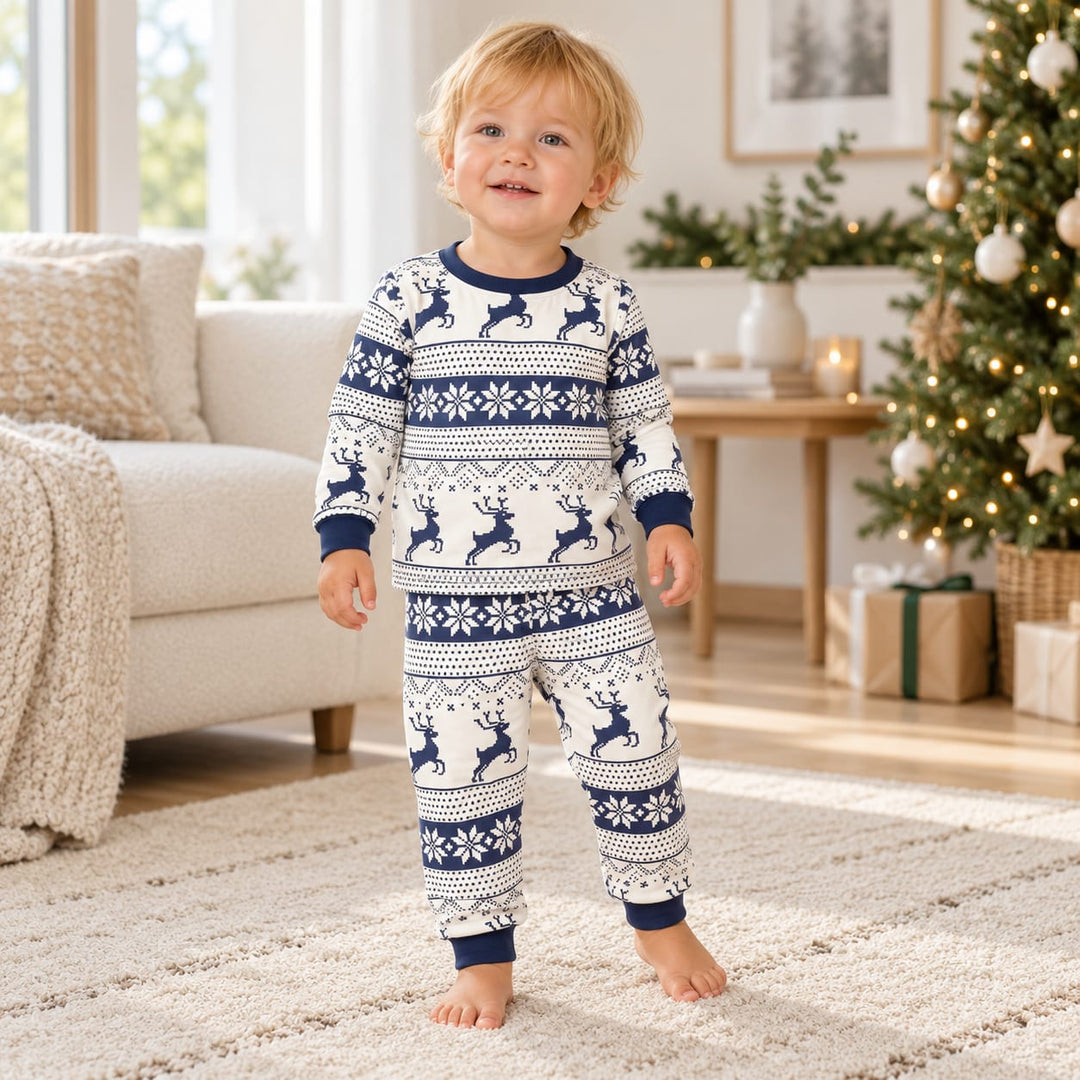 Weihnachtspyjama für Mann und Frau mit Rentieren – Marineblau / Baby – 3 Monate