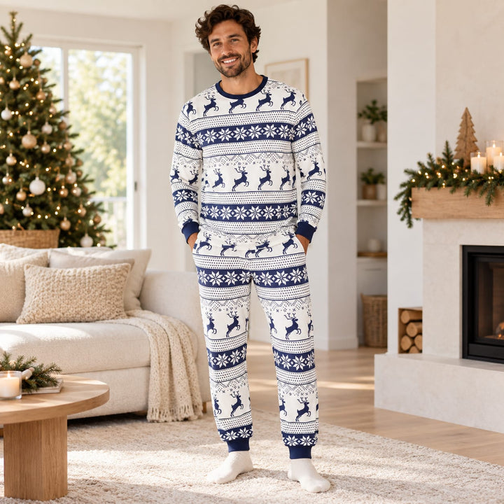 Weihnachtspyjama für Mann und Frau mit Rentieren – Marineblau / Herren – L