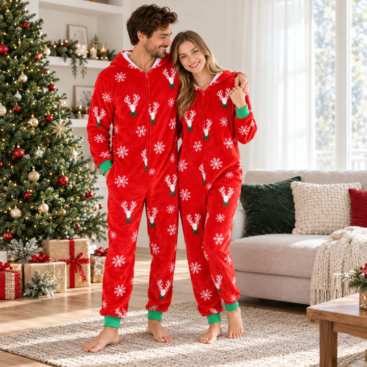 Roter Familien-Jumpsuit für Weihnachten