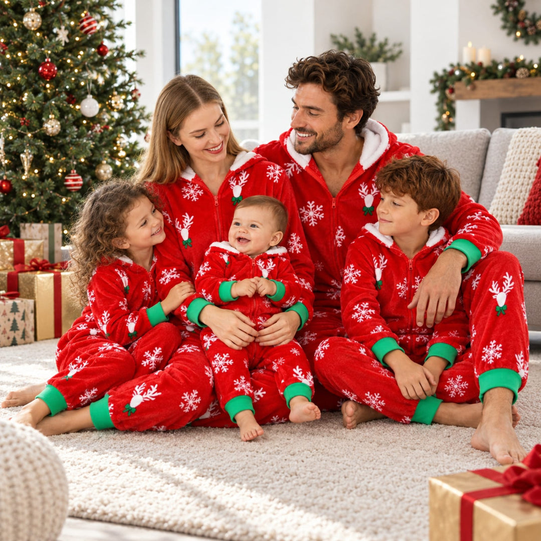 Roter Familien-Jumpsuit für Weihnachten
