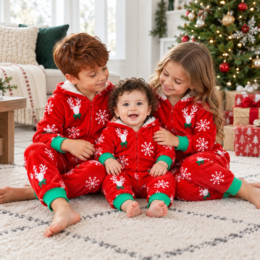 Roter Familien-Jumpsuit für Weihnachten