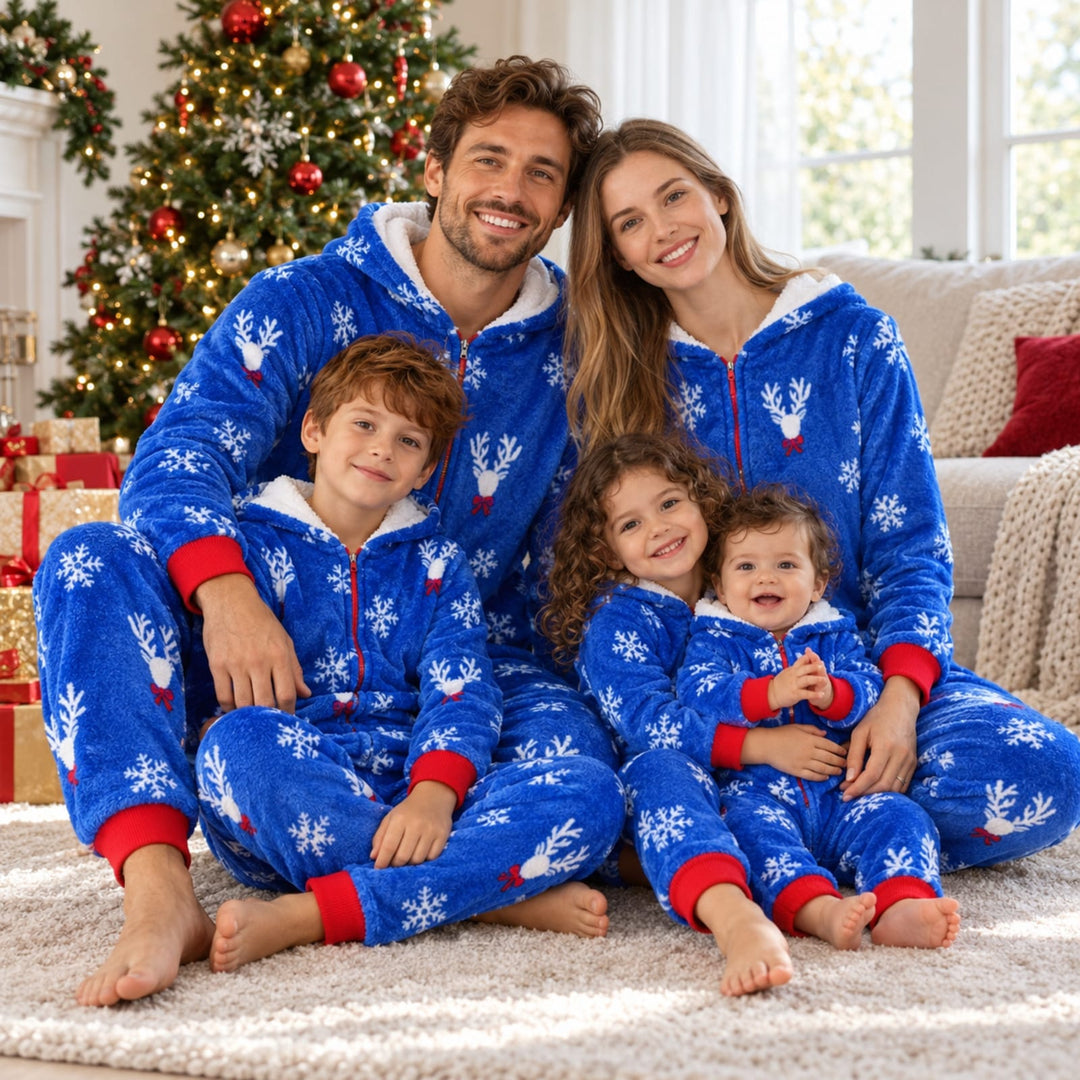 Blauer Familien-Weihnachtspyjama als Einteiler
