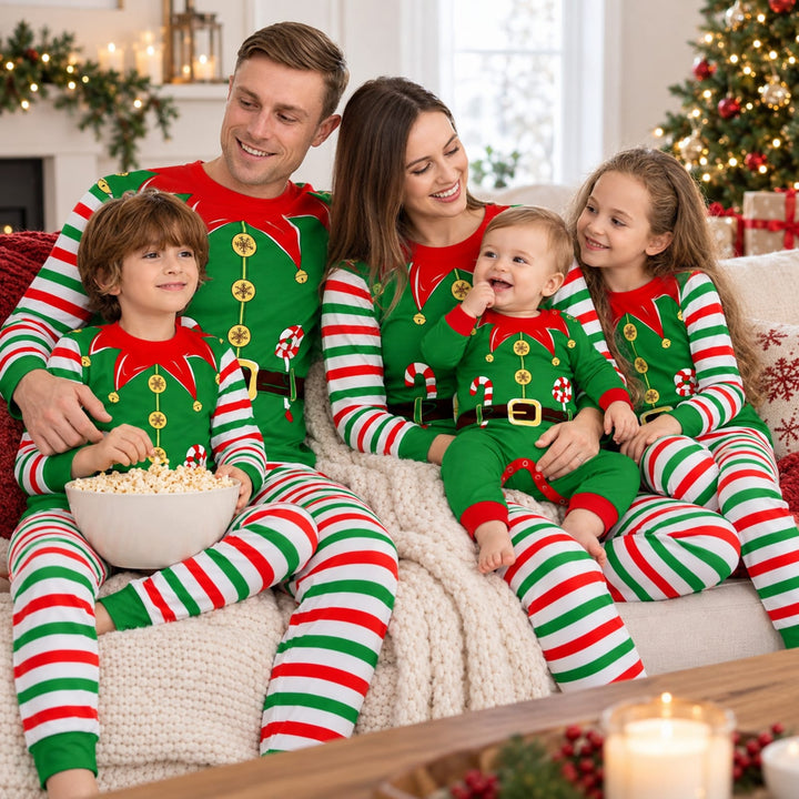Familien-Weihnachtspyjama im Wichtel-Look