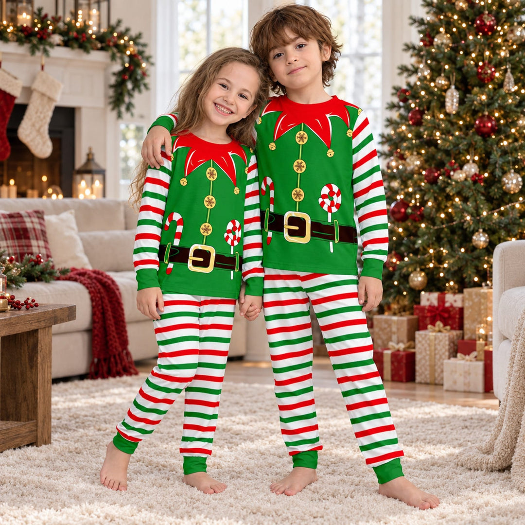 Familien-Weihnachtspyjama im Wichtel-Look