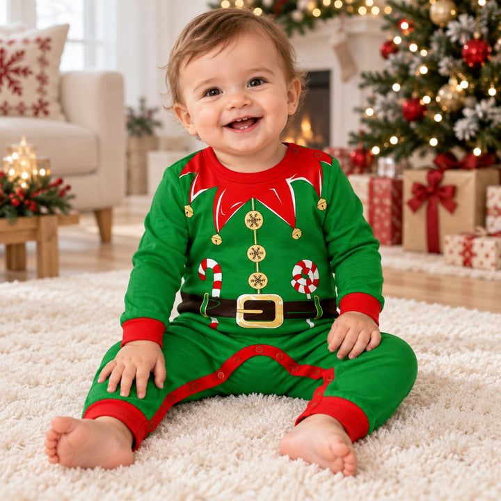 Familien-Weihnachtspyjama im Wichtel-Look