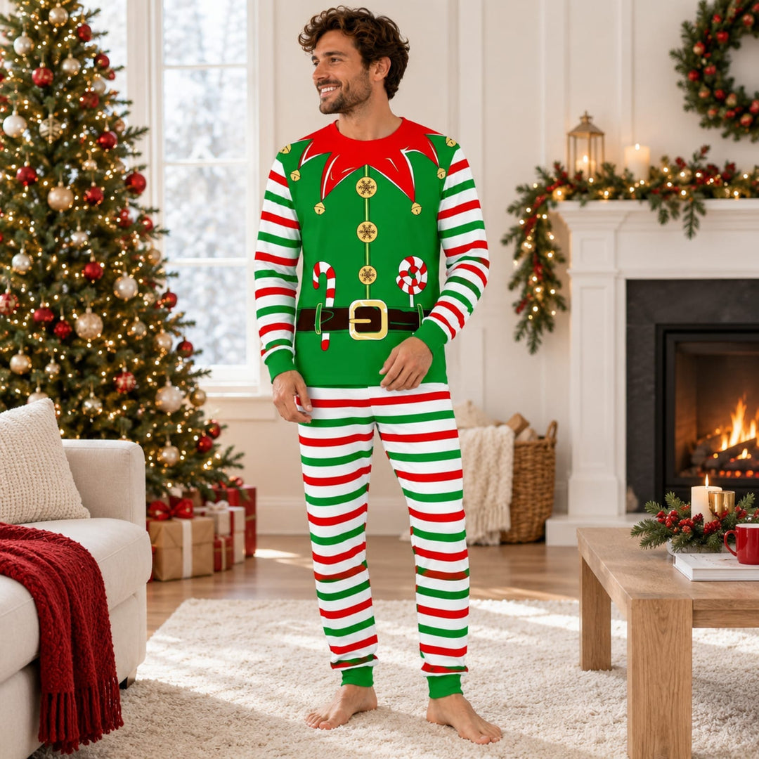 Familien-Weihnachtspyjama im Wichtel-Look