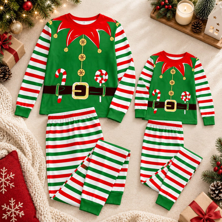 Familien-Weihnachtspyjama im Wichtel-Look