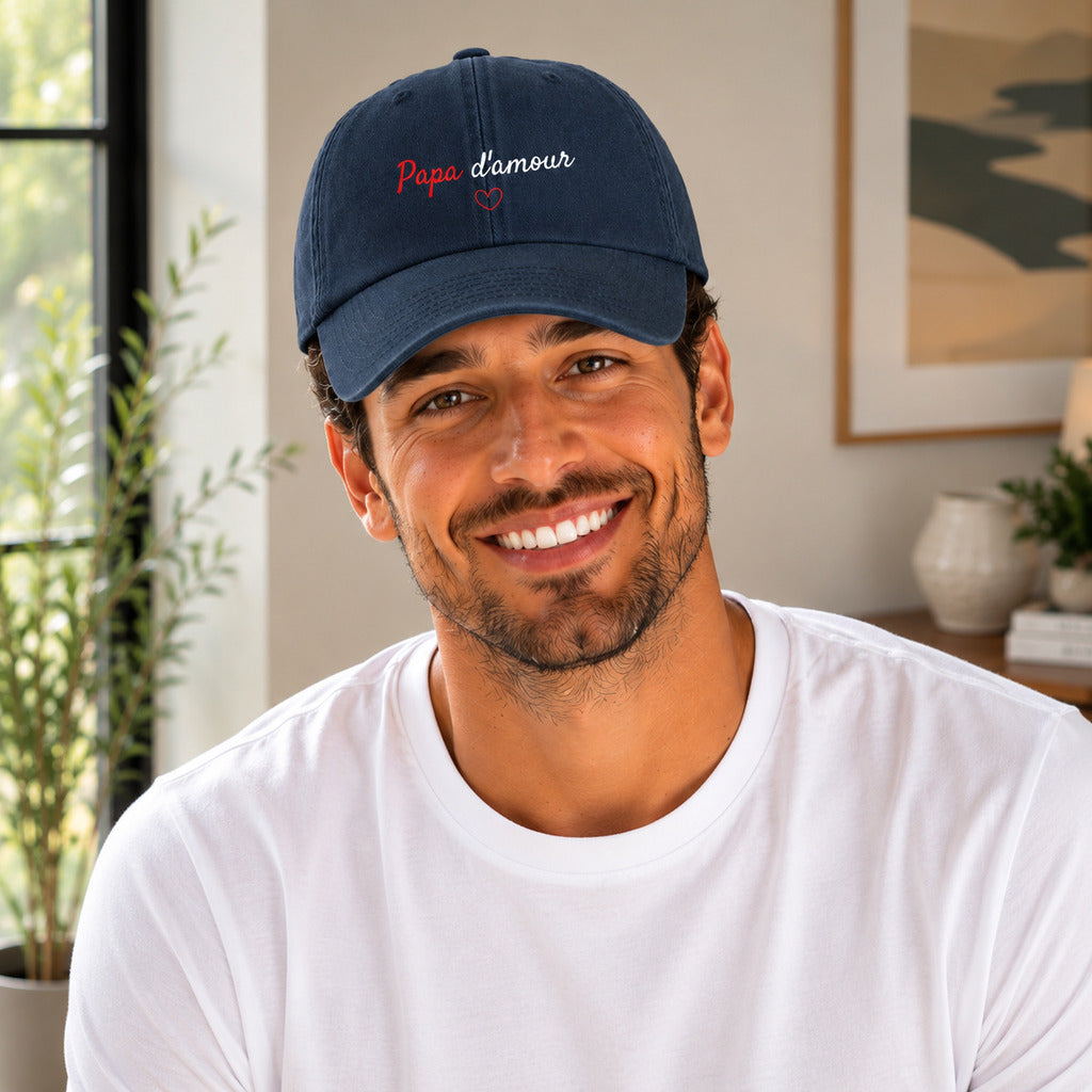 Casquette Papa d'amour marine portée