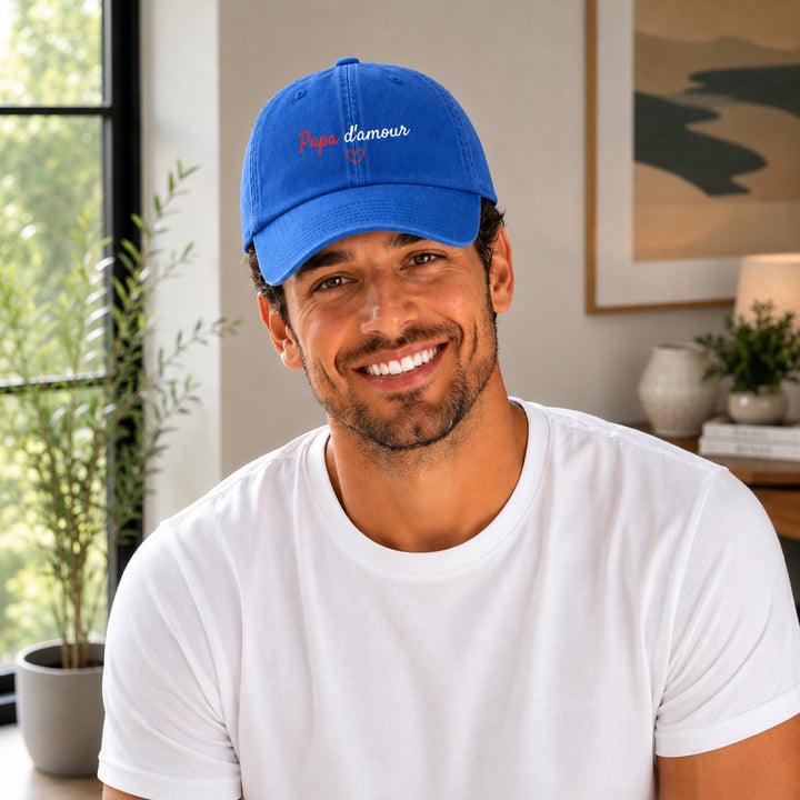 Casquette Papa d'amour bleue portée
