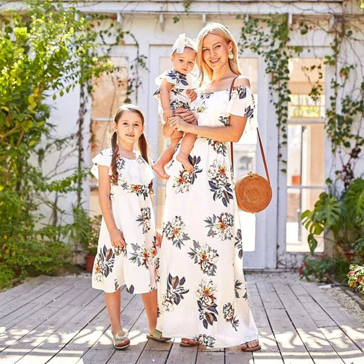 Robe Blanche Longue Assortie Mère Fille