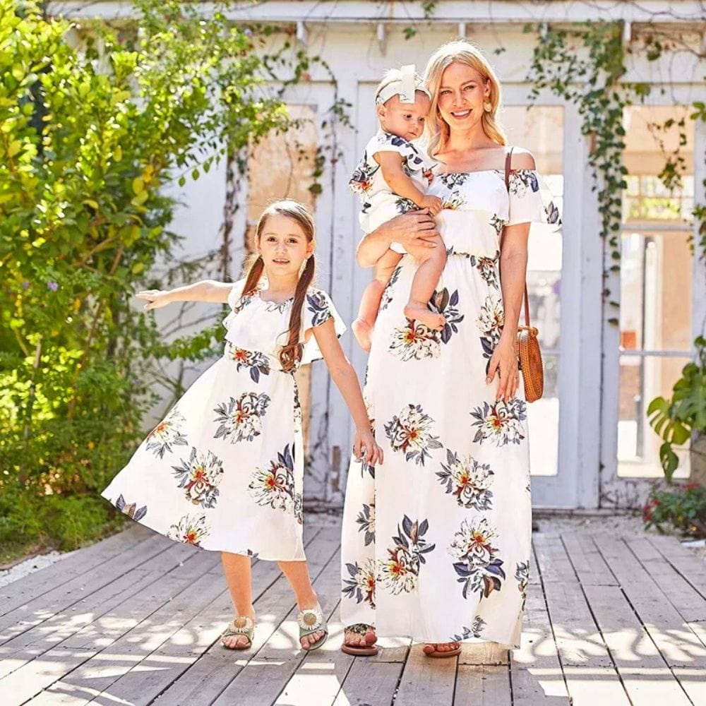Robe Blanche Longue Assortie Mère Fille