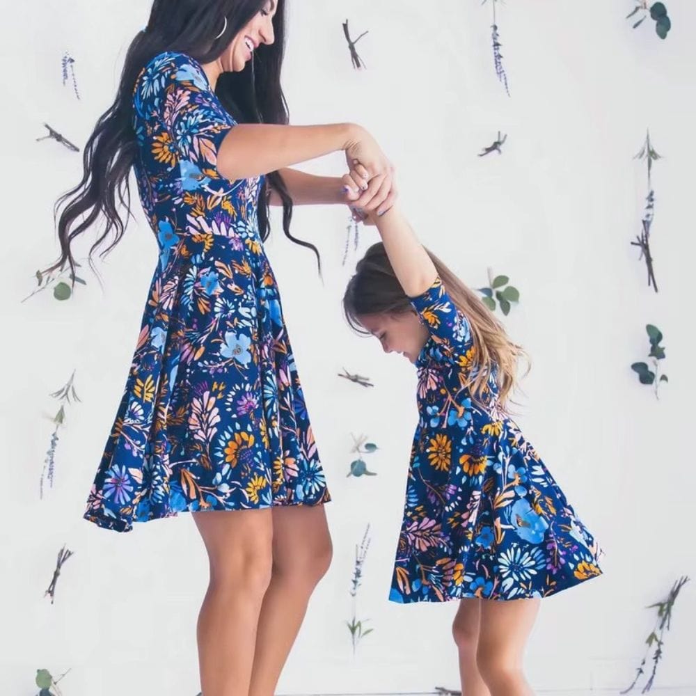 Robe Cocktail Bleu Marine Mère Fille Bleu marine / Maman S