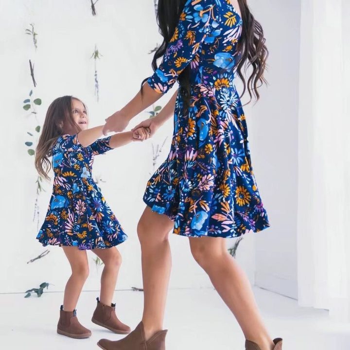 Robe Cocktail Bleu Marine Mère Fille