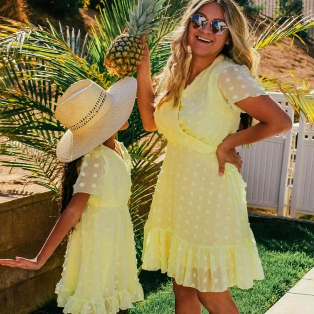 Robe Cocktail Mère Fille Jaune / Fille 6-7T