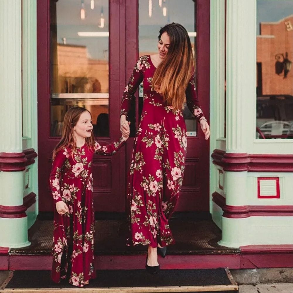 Robe Coordonnée Mère Fille Bordeaux / Maman S