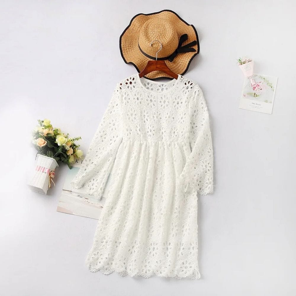 Robe De Fête Enfant Dentelle Dos Nu - Manches Flottantes - Tissu Doux Respirant - Nœud Papillon Taille - Pour Occasions Spéciales