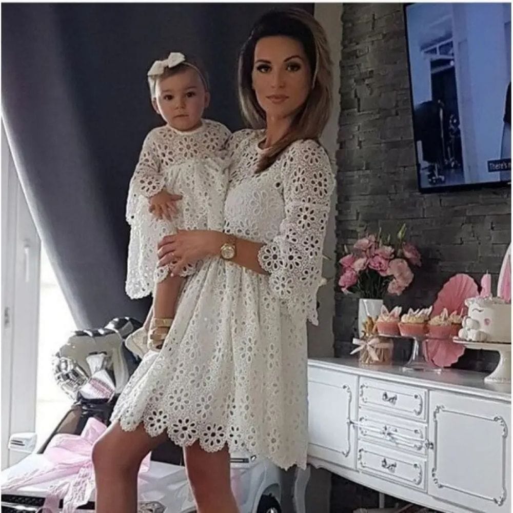 Robe Dentelle Fille Et Mère Blanc / Maman S