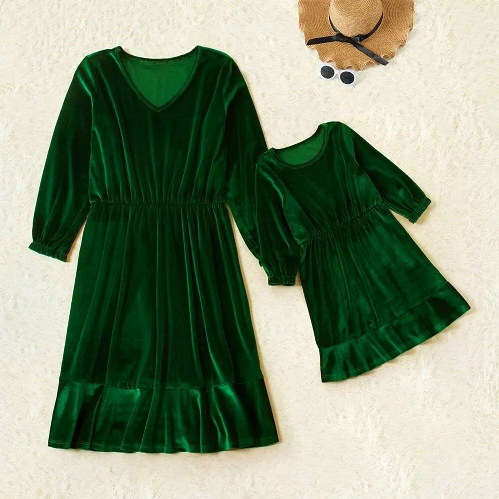 Robe Hiver Mère Fille Vert / Maman  S