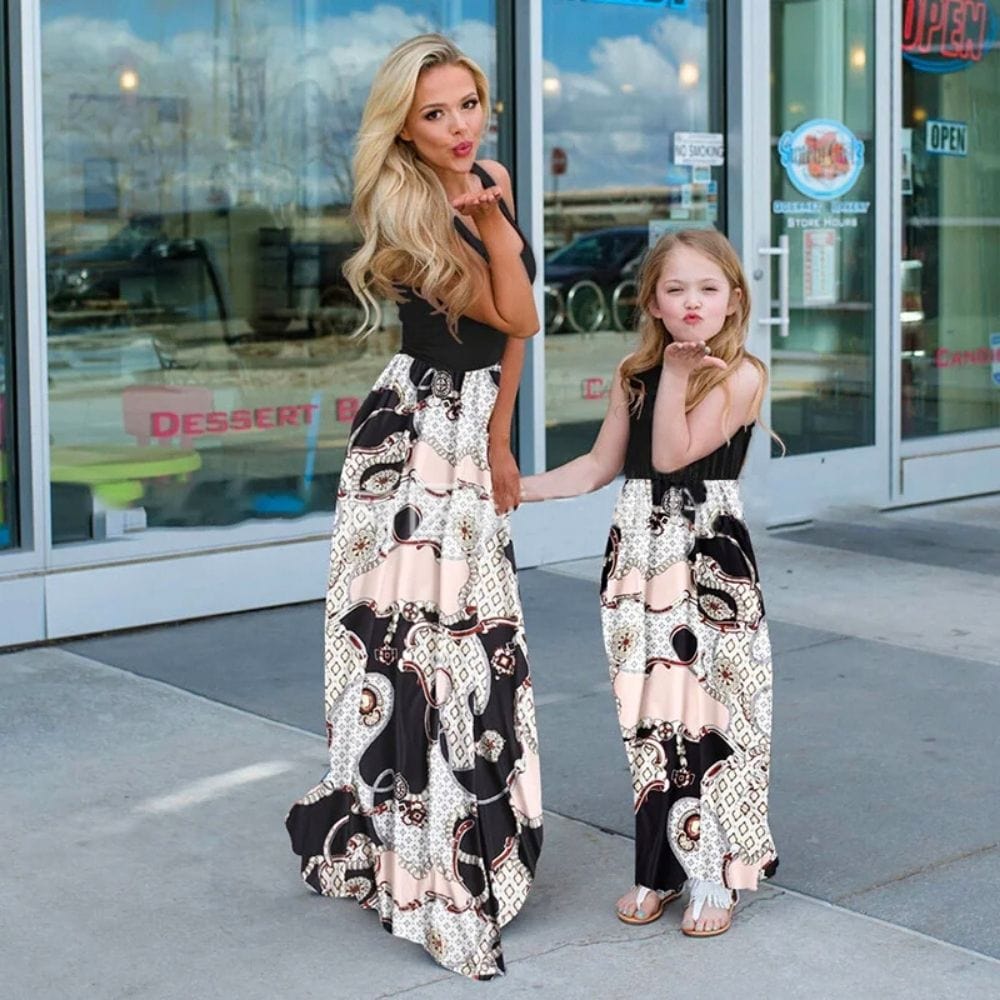 Robe Longue Mère Fille Assortie Noir / Maman XXL