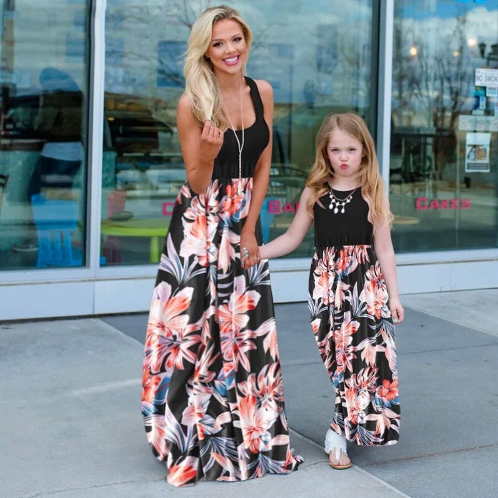 Robe Longue Mère Fille Identiques Noir / Maman XXL