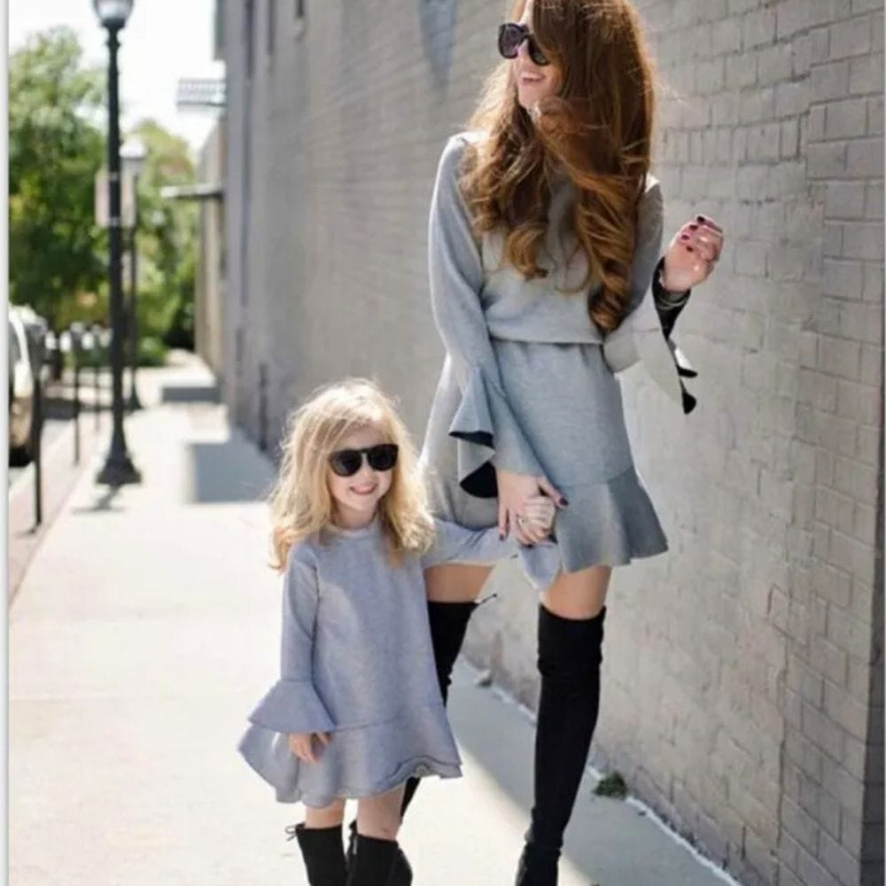 Robe Mère Fille Bebe Mode Anglaise Gris / Maman S