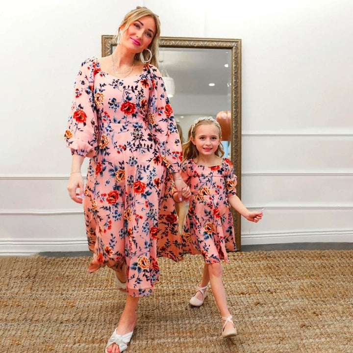 Robe Mère Fille Bohème Rose / Maman S