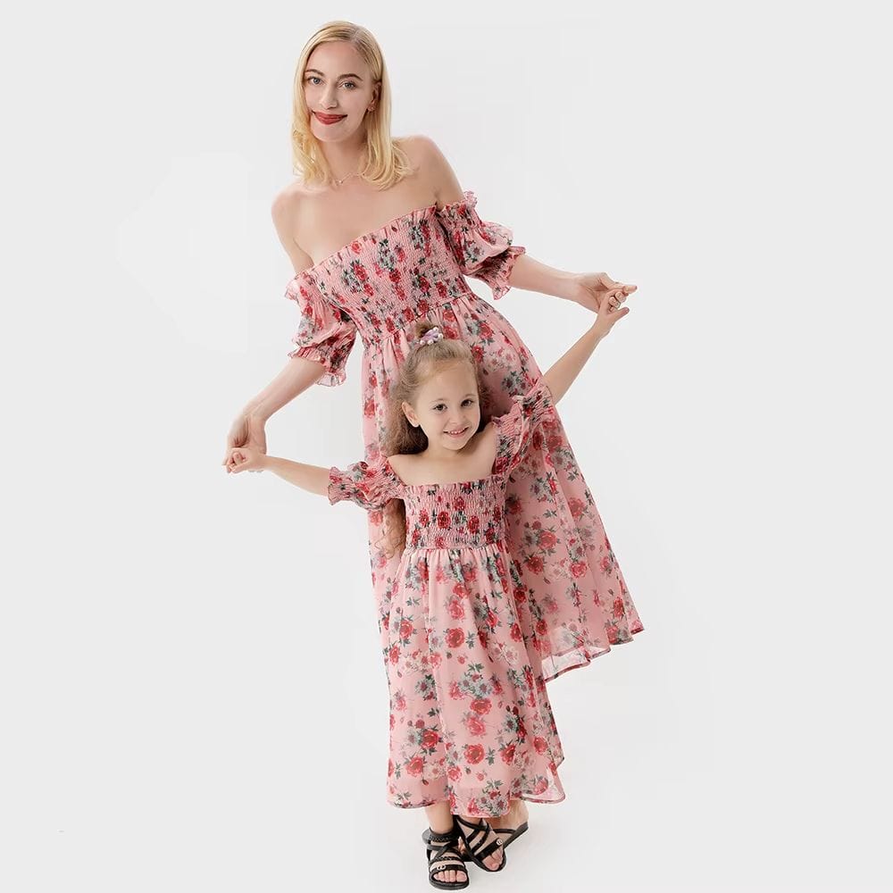 Robe Mère Fille Été Assorties Rose / Maman S