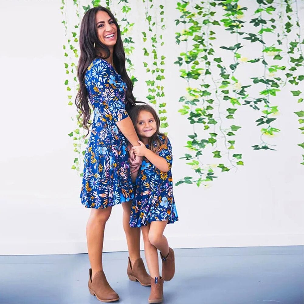 Robe Mère Fille Identique Bleue