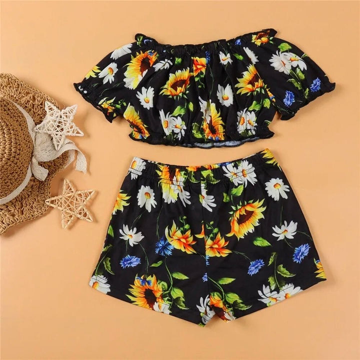 Robe Mère Fille Imprimer Fleurs Noir / Fille 2T