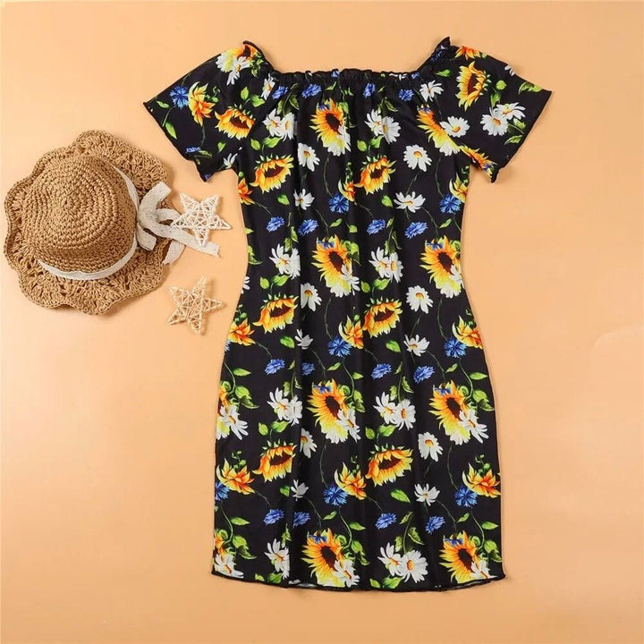 Robe Mère Fille Imprimer Fleurs Noir / Maman S
