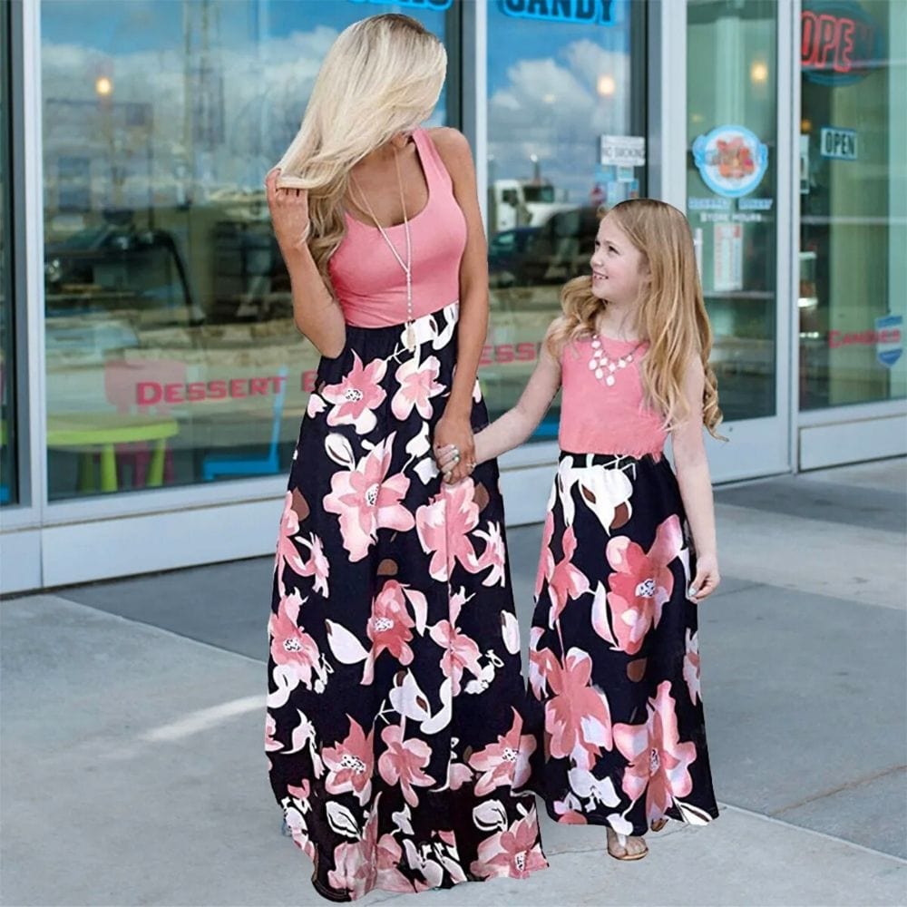 Robe Mère Fille Rose Et Noir Rose / Maman XXL