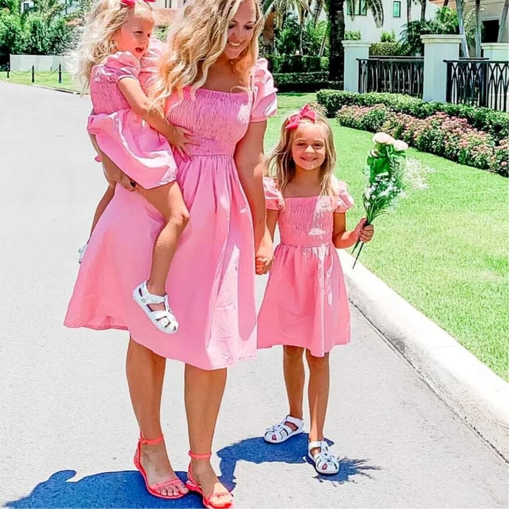 Robe Mère Fille Rose